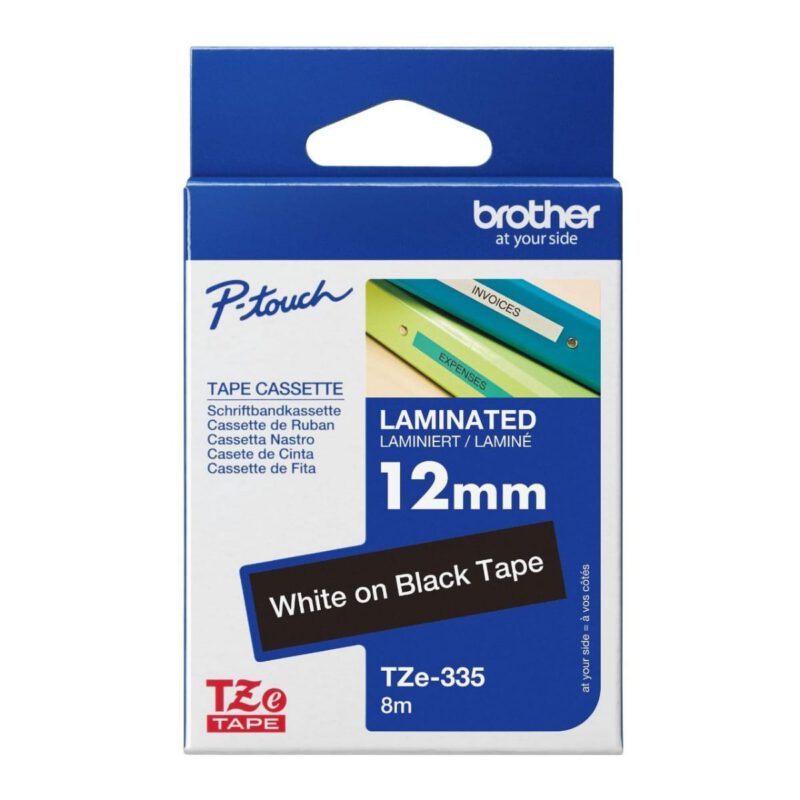 Brother TZe-335 12mm white on black laminated label tape