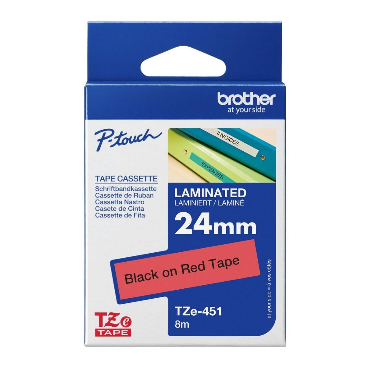 Brother TZe-451 24mm black on red laminated label tape cassette