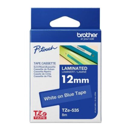 Brother TZe-535 12mm White on Blue Laminated Label Tape 8m