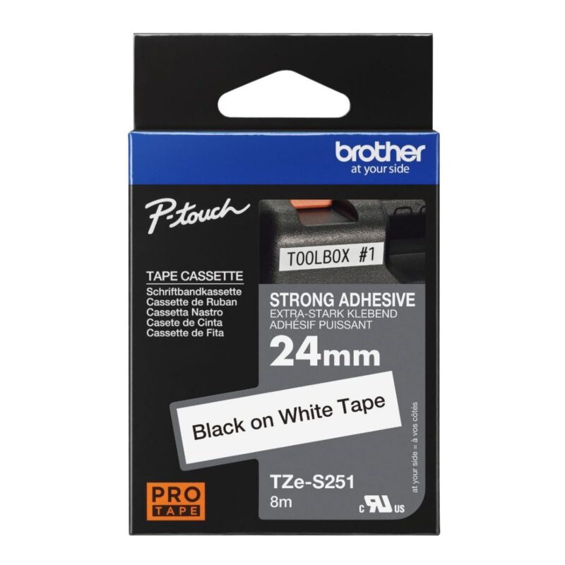 Brother TZe-S251 24mm Black on White Strong Adhesive Label Tape 8m