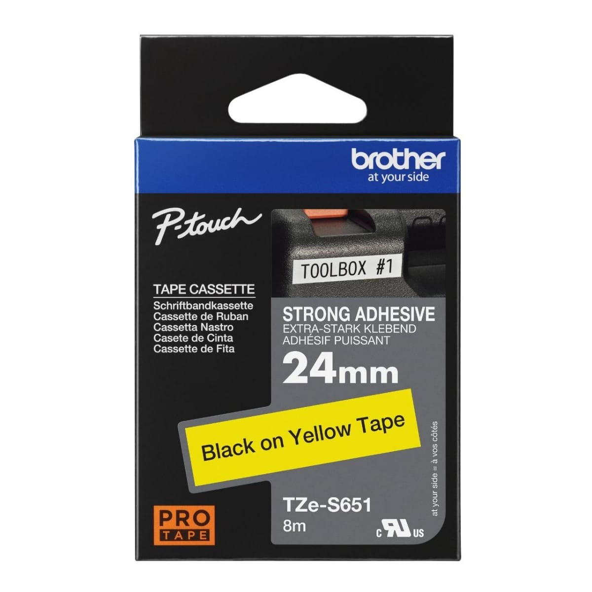 TZE-S651 Brother TZe-S651 24mm strong adhesive label tape black on yellow for industrial use